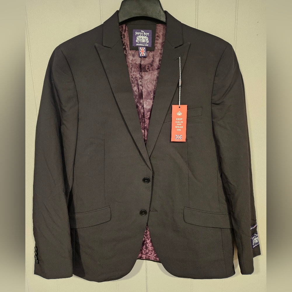 Saville Row Co Size 40R Brixton Brit Skinny Black Suit Coat Blazer Jacket NWT